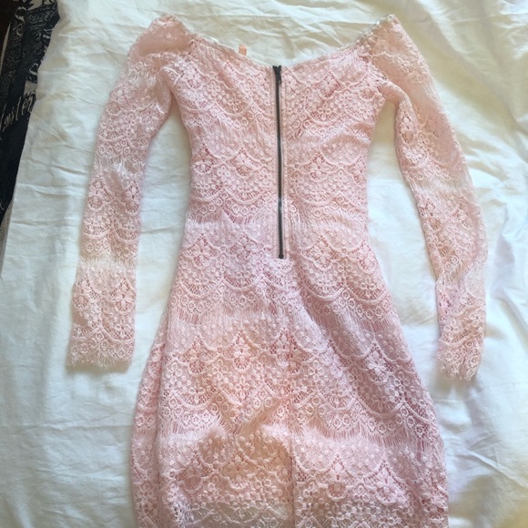 Off the Shoulder Lace Mini Long Sleeve Dress - Picture 4 of 5